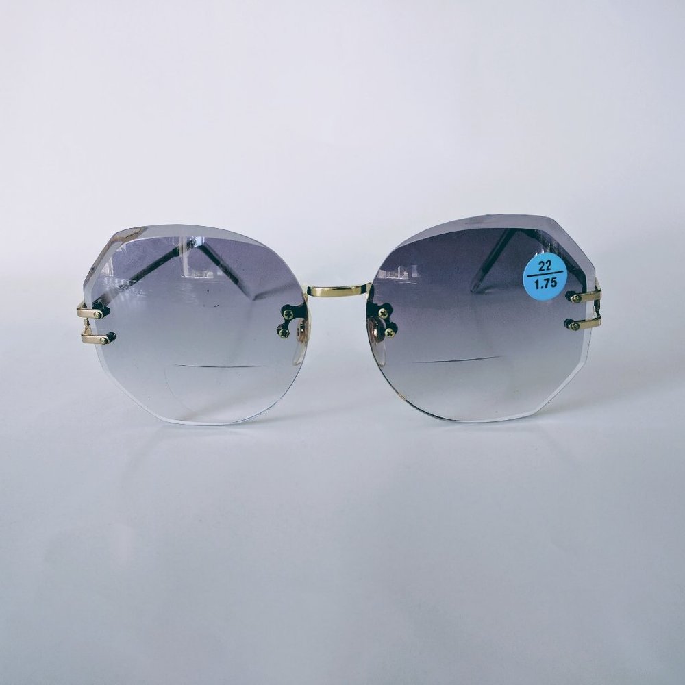 NWT Vintage 90's Lady Dia-Cut Bi-Focal Reading Sunglasses +1.75 (Gold/Smoke)